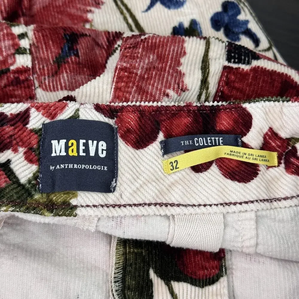 Anthropologie Maeve Colette Pants Womens 32 Floral Corduroy Crop Wide Leg Boho